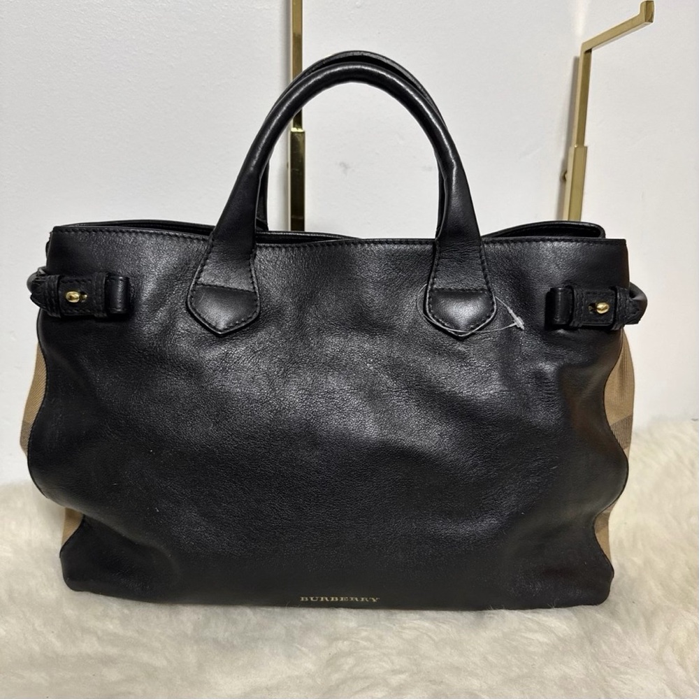 Burberry black leather satchel medium VGUC